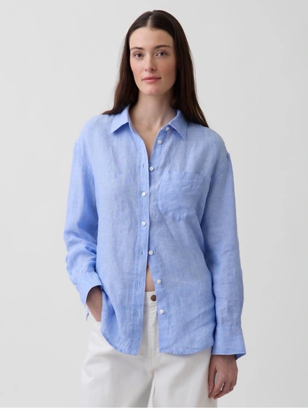 Gap 100% Linen Oversized Shirt Blue Size XXS